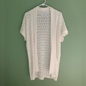 Liz Claiborne XL White Cardigan EUC Loose Knit Short Sleeve Open Front